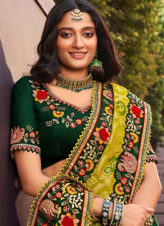 Green Silk Classic Sari with Cut, Embroidered, Jacquard, Thread and Zari Work