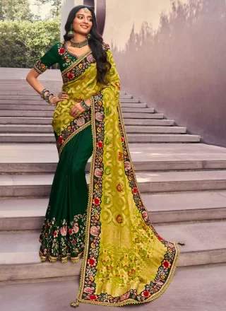 Green Silk Classic Sari with Cut, Embroidered, Jacquard, Thread and Zari Work