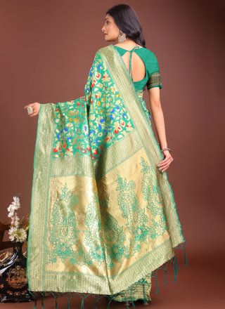 Green Silk Classic Sari with Jacquard Work for Casual