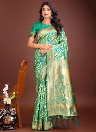 Green Silk Classic Sari with Jacquard Work for Casual