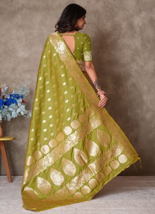 Green Silk Classic Sari with Weaving Work