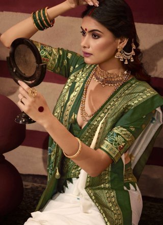 Green Silk Contemporary Saree with Jacquard Work