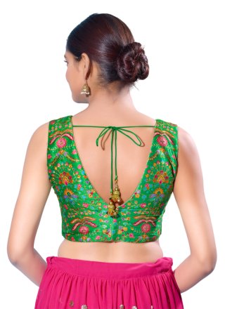 Green Silk Designer Blouse with Multi and Thread Work