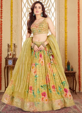 Green Silk Embroidered, Floral Patch and Zari Work Readymade Lehenga Choli