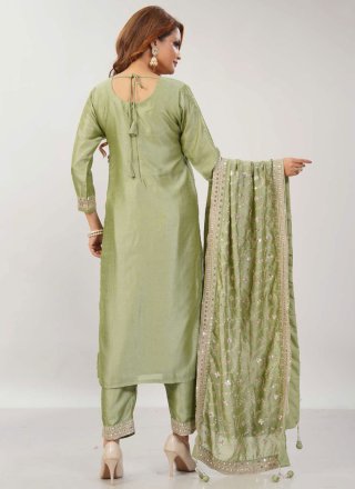 Green Silk Embroidered, Sequins and Zari Work Salwar Suit