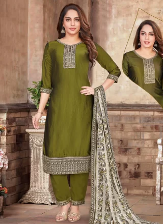 Green Silk Embroidered Work Readymade Salwar Suit