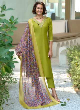 Green Silk Embroidered Work Salwar Suit