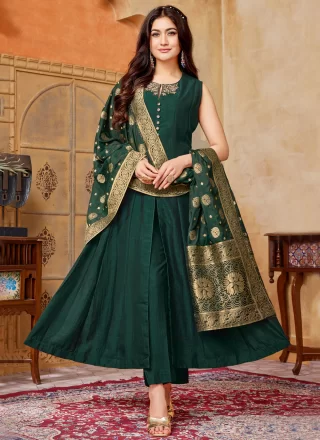 Green Silk Embroidered Work Salwar Suit