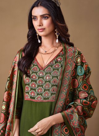 Green Silk Fancy and Stone Work Pant Style Suit for Ceremonial