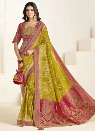 Green Silk Fancy, Weaving and Zari Work Classic Sari