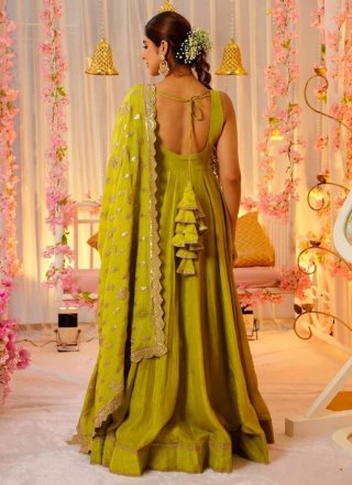 Green Silk Floor Length Salwar Suit with Sequins Work for Women