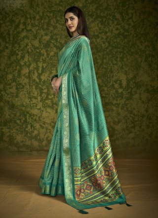 Green Silk Foil Print Work Classic Saree for Ceremonial