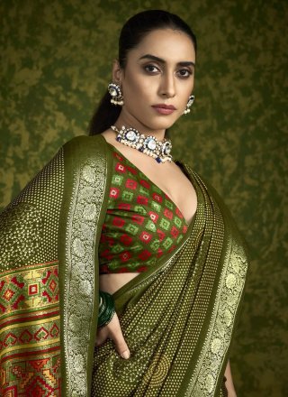 Green Silk Foil Print Work Trendy Saree for Ceremonial