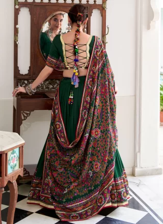 Green Silk Gamthi, Lace and Print Work Readymade Lehenga Choli for Women