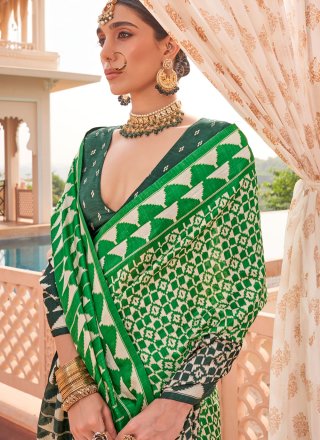 Green Silk Geometric Print Work Trendy Saree for Casual