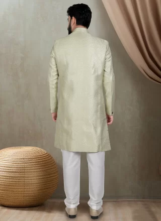 Green Silk Indo Western with Embroidered, Sequins and Thread Work for Ceremonial