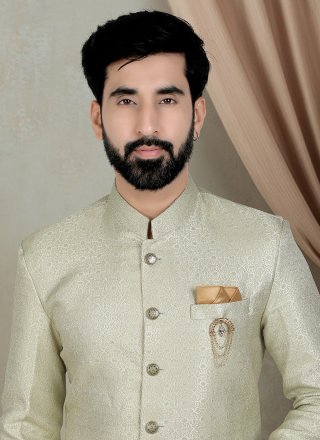 Green Silk Indo Western with Embroidered, Sequins and Thread Work for Ceremonial