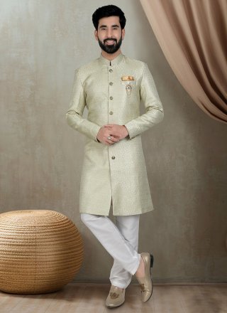 Green Silk Indo Western with Embroidered, Sequins and Thread Work for Ceremonial