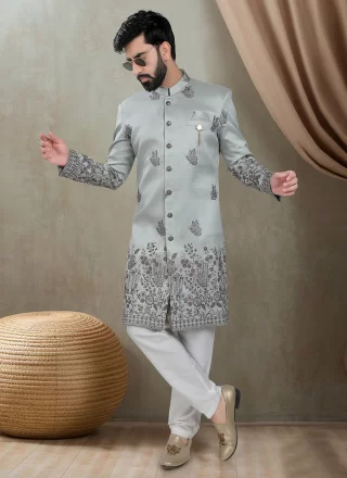 Green Silk Indo Western with Embroidered, Sequins and Thread Work