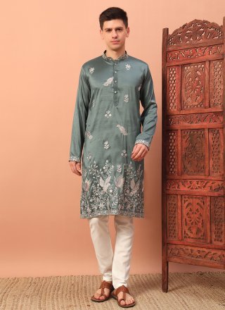 Green Colour Silk Kurta Pyjama