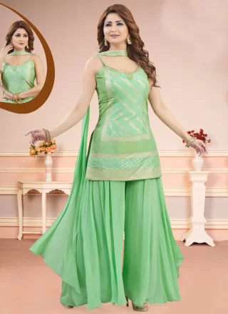 Green Silk Palazzo Salwar Suit with Embroidered and Zari Work