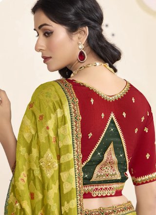 Green Silk Patch Border, Embroidered, Jacquard, Stone and Zari Work Contemporary Sari for Ceremonial