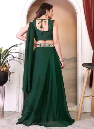 Green Silk Plain Work Readymade Lehenga Choli