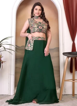 Green Silk Plain Work Readymade Lehenga Choli