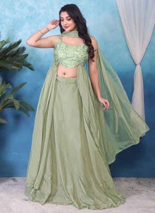 Green Silk Plain Work Readymade Lehenga Choli for Ceremonial