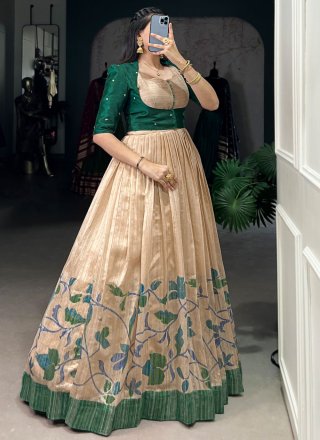Green Silk Print Work  Designer Gown