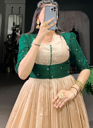 Green Silk Print Work  Designer Gown
