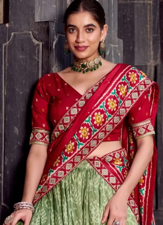 Green Silk Print Work Lehenga Choli for Ceremonial