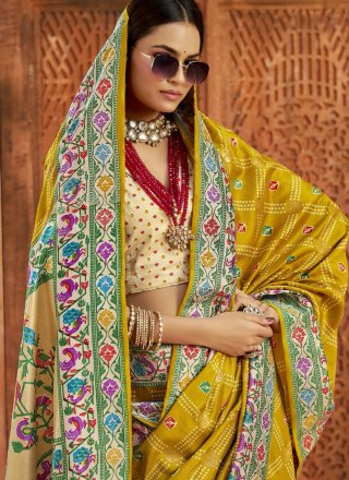 Green Silk Print Work Trendy Saree for Ceremonial