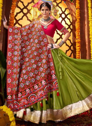Green Silk Readymade Lehenga Choli In Plain for Ceremonial