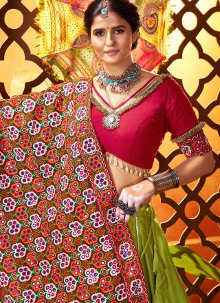 Green Silk Readymade Lehenga Choli In Plain for Ceremonial