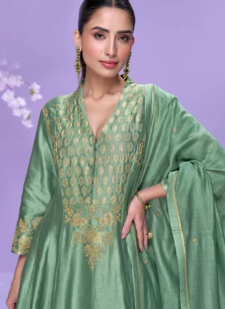 Green Silk Salwar Suit with Embroidered and Zari Work