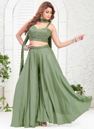 Green Silk Salwar Suit with Embroidered, Stone and Zari Work