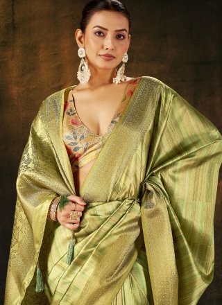 Green Silk Traditional Saree with Weaving Work