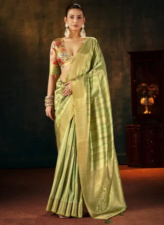 Green Silk Traditional Saree with Weaving Work
