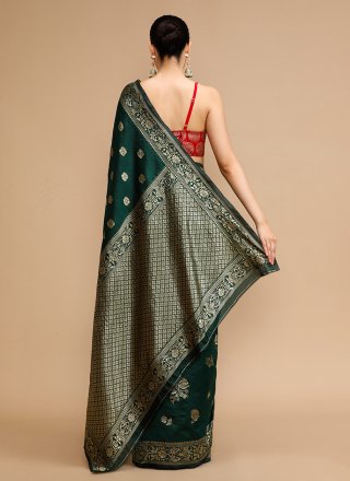 Green Silk Trendy Saree with Jacquard and Woven Work