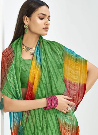 Green Silk Trendy Saree with Print Work