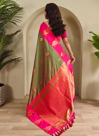 Green Silk Trendy Saree with Weaving Work for Ceremonial