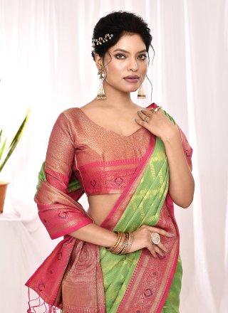 Green Silk Trendy Saree with Woven Work