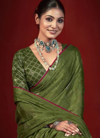 Green Silk Trendy Saree with Zari Work