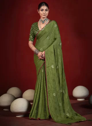 Green Silk Trendy Saree with Zari Work