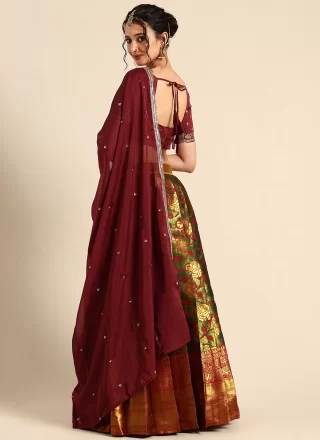 Green Silk Weaving and Zari Work Lehenga Choli
