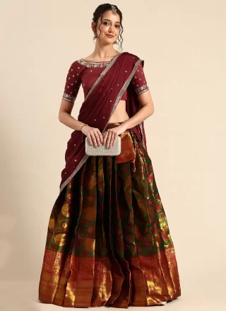 Green Silk Weaving and Zari Work Lehenga Choli