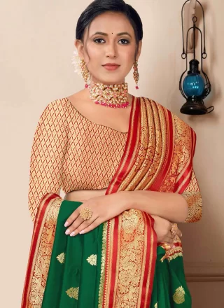 Green Silk Weaving Work Contemporary Saree