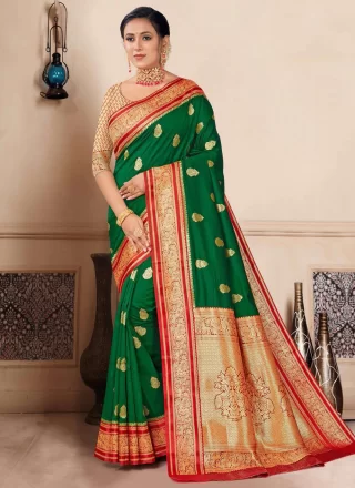 Green Silk Weaving Work Contemporary Saree