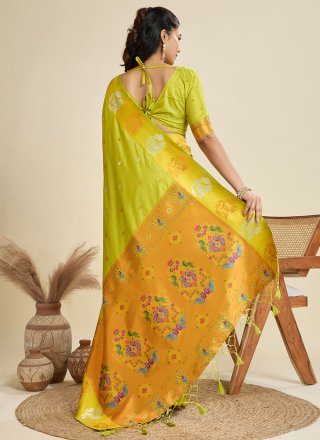 Green Silk Weaving Work Contemporary Sari